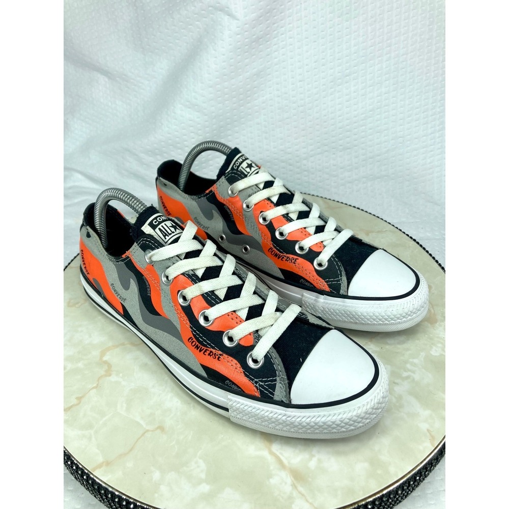 Converse Camo Low Top Shoes Womens Sz 9.5 Orange Grey Streetwear Skater Sneakers